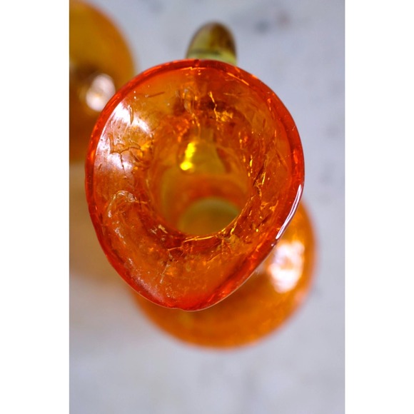 Vtg Mid-Century Amberina Crackle Small Glass Pitchers Set 2 5.75" Tangerine - Picture 8 of 10